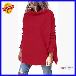 Oversized Mock Turtleneck Sweater Pullover Long Sleeve Knit Tunic Top